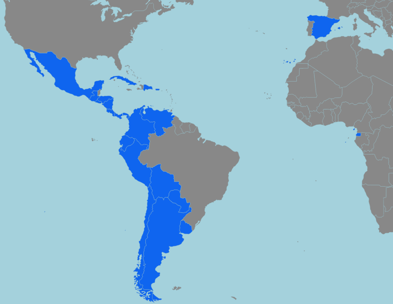 Find 21 Spanish Speaking Countries Map Quiz Game